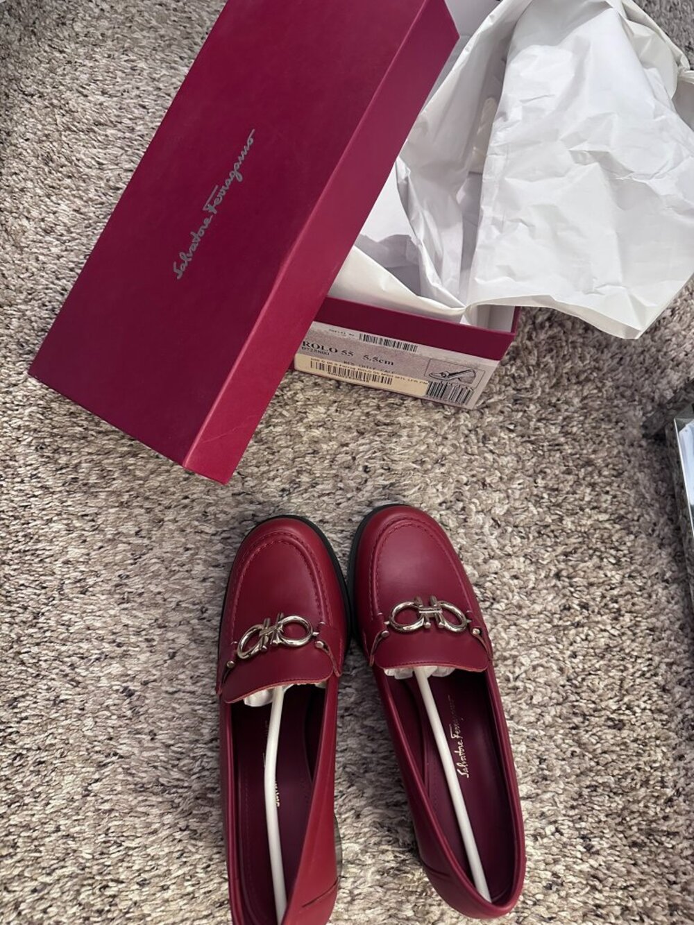 Salvatore Ferragamo Rolo Gancini Red Leather Loafers Heels